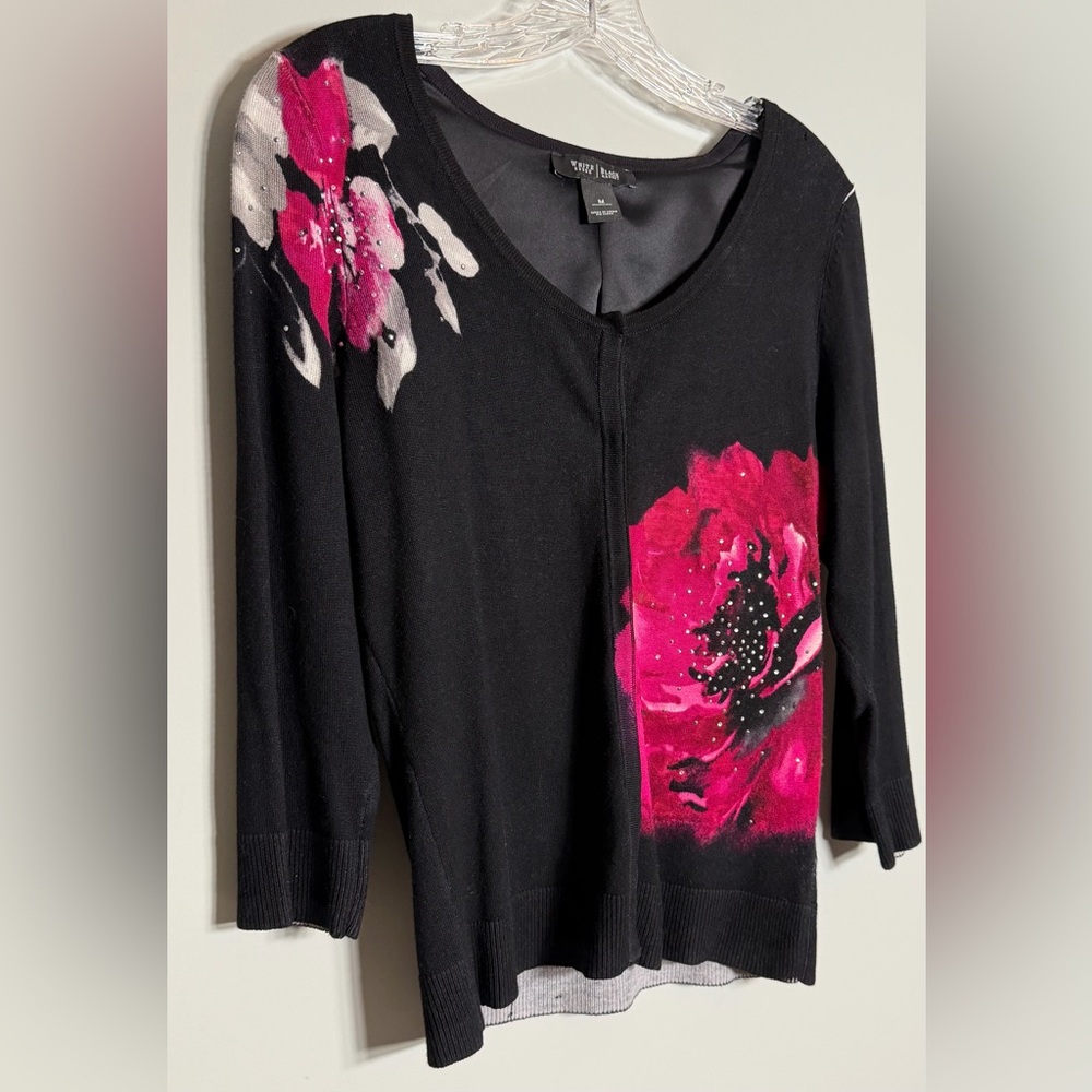 White House Black Market Black and Pink Floral Cardigan Size M - Picture 12 of 12